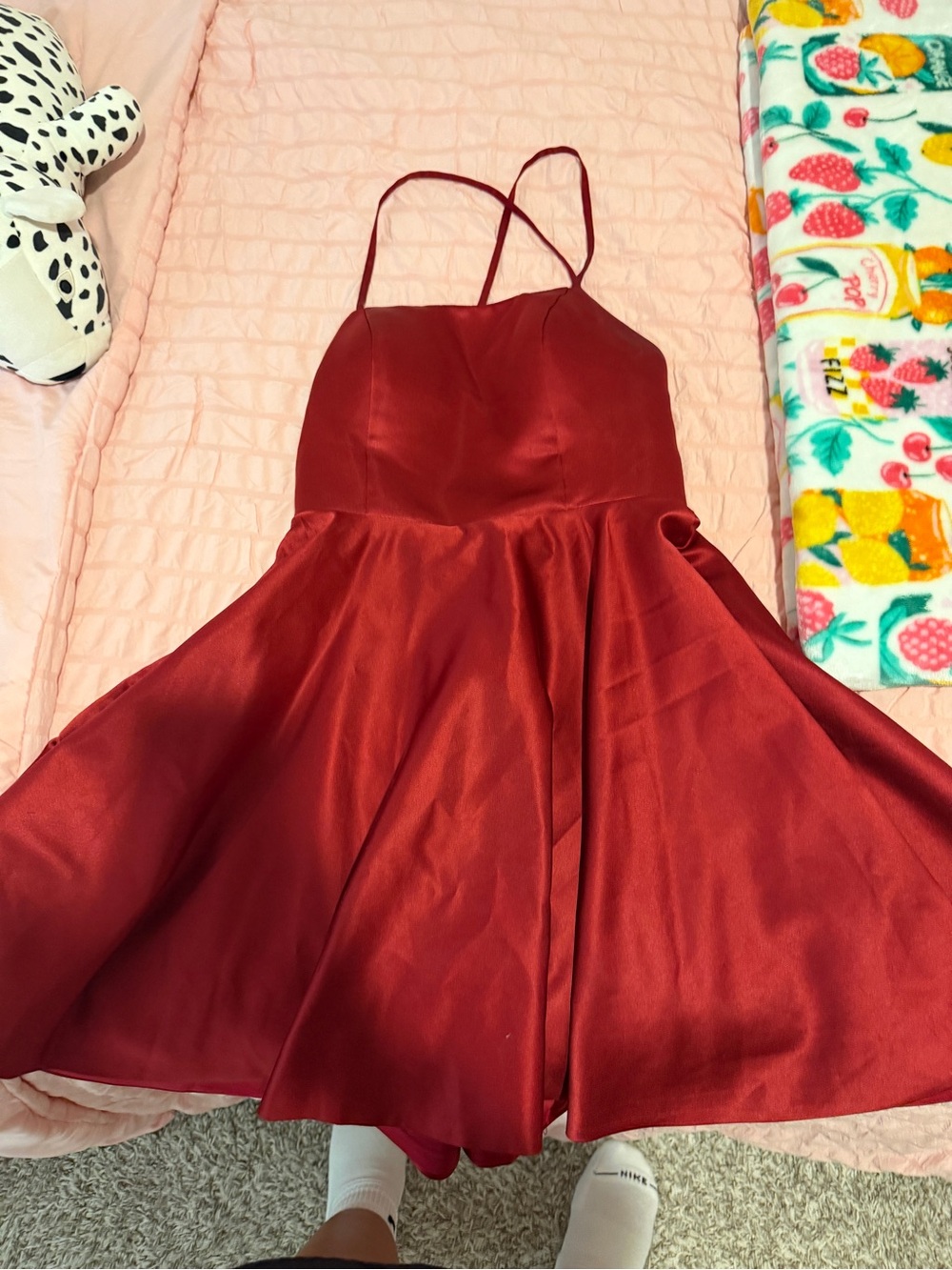 Red Satin Spaghetti-Strap Mini Dress
